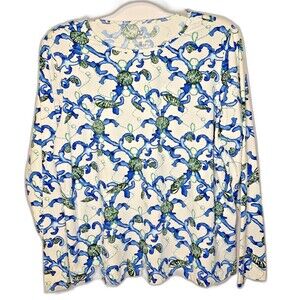 Lands End Rash Guard Blue and Green Sea Shell Women size 0X 14W PLUS